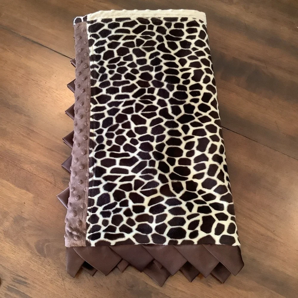 Minky Fleece Blanket Cute Cheetah Animal Print with Brown Trim Baby Toddler